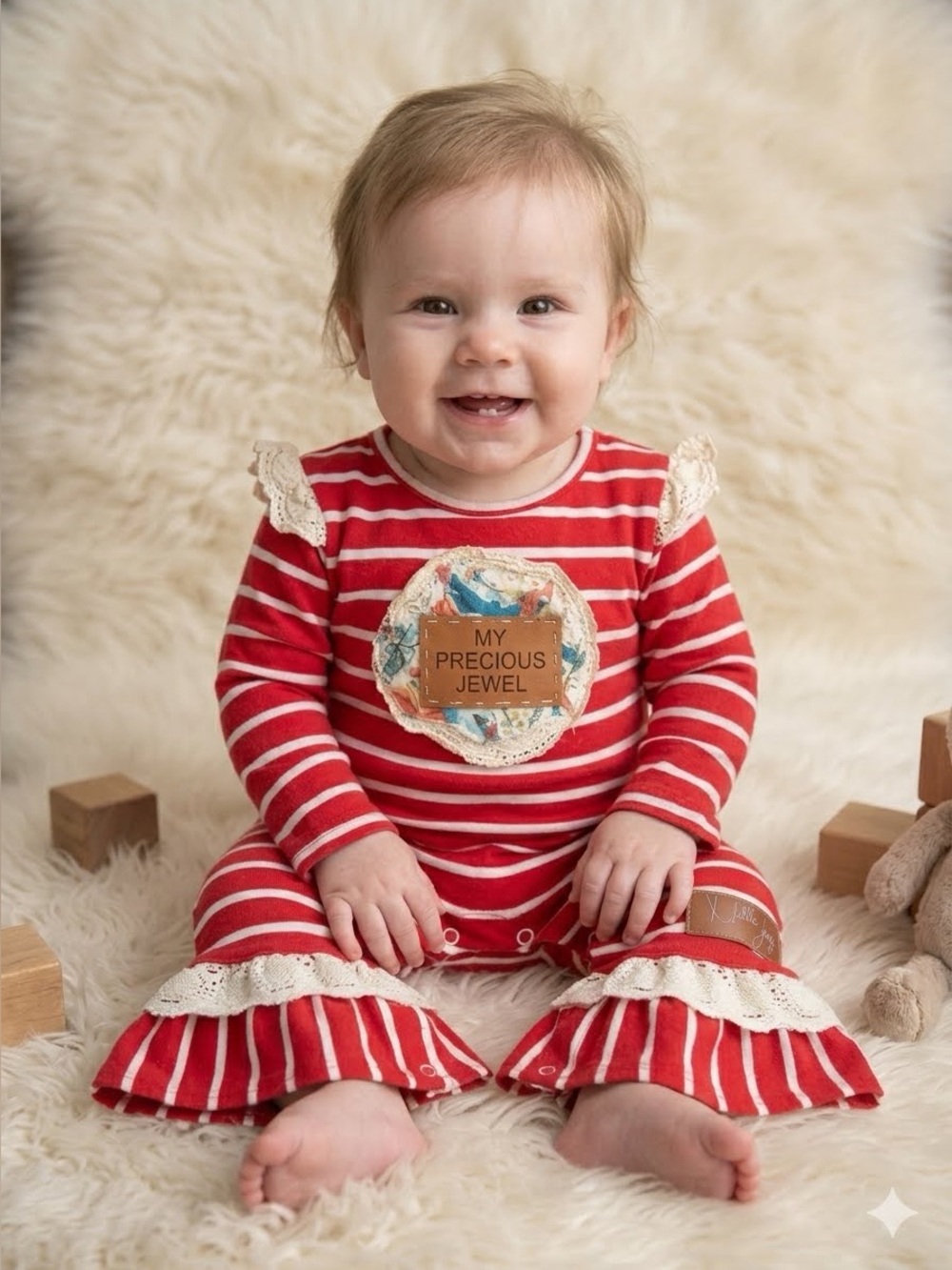 Millie Jay Boutique Red White Striped Ruffle Romper Jumpsuit 12M Fall 2019
